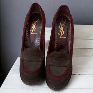 Yves Saint Laurent burgundy suede loafer platform